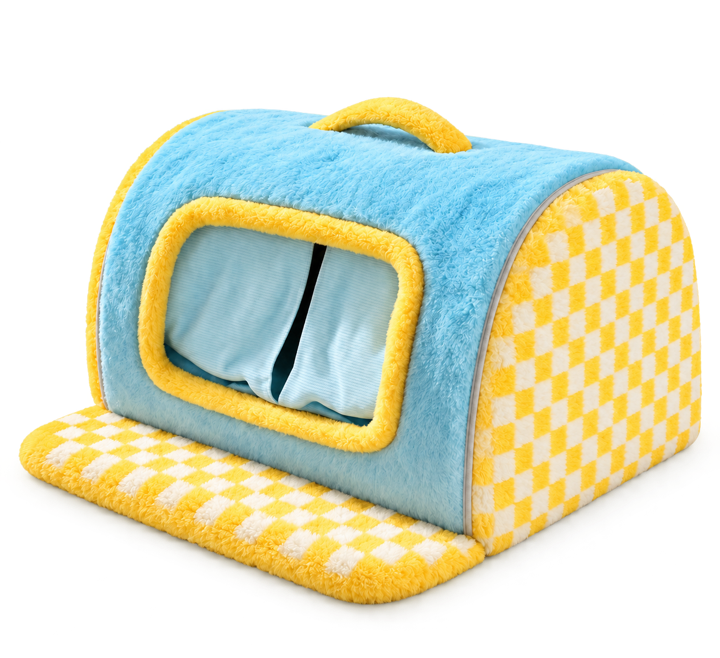 そらいろチェック トンネル型猫用ベッド