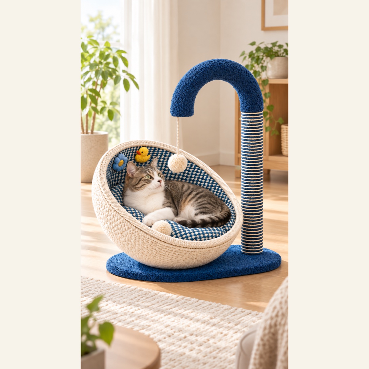 青い小径 バスケット付き猫用ベッドの設置イメージ