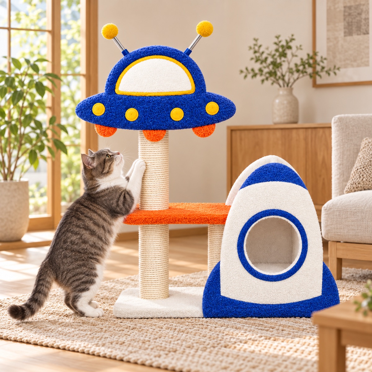星空さんぽ UFO型キャットタワー｜ロケットの設置イメージ