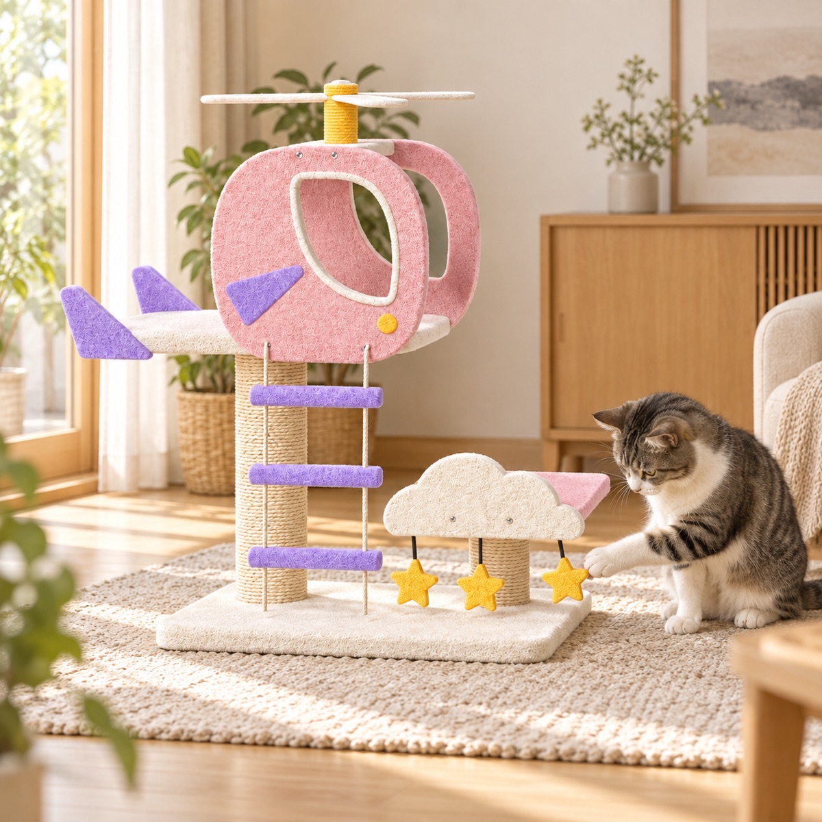 そらいろ便り ヘリコプター型キャットタワー|ピンク・Sの設置イメージ