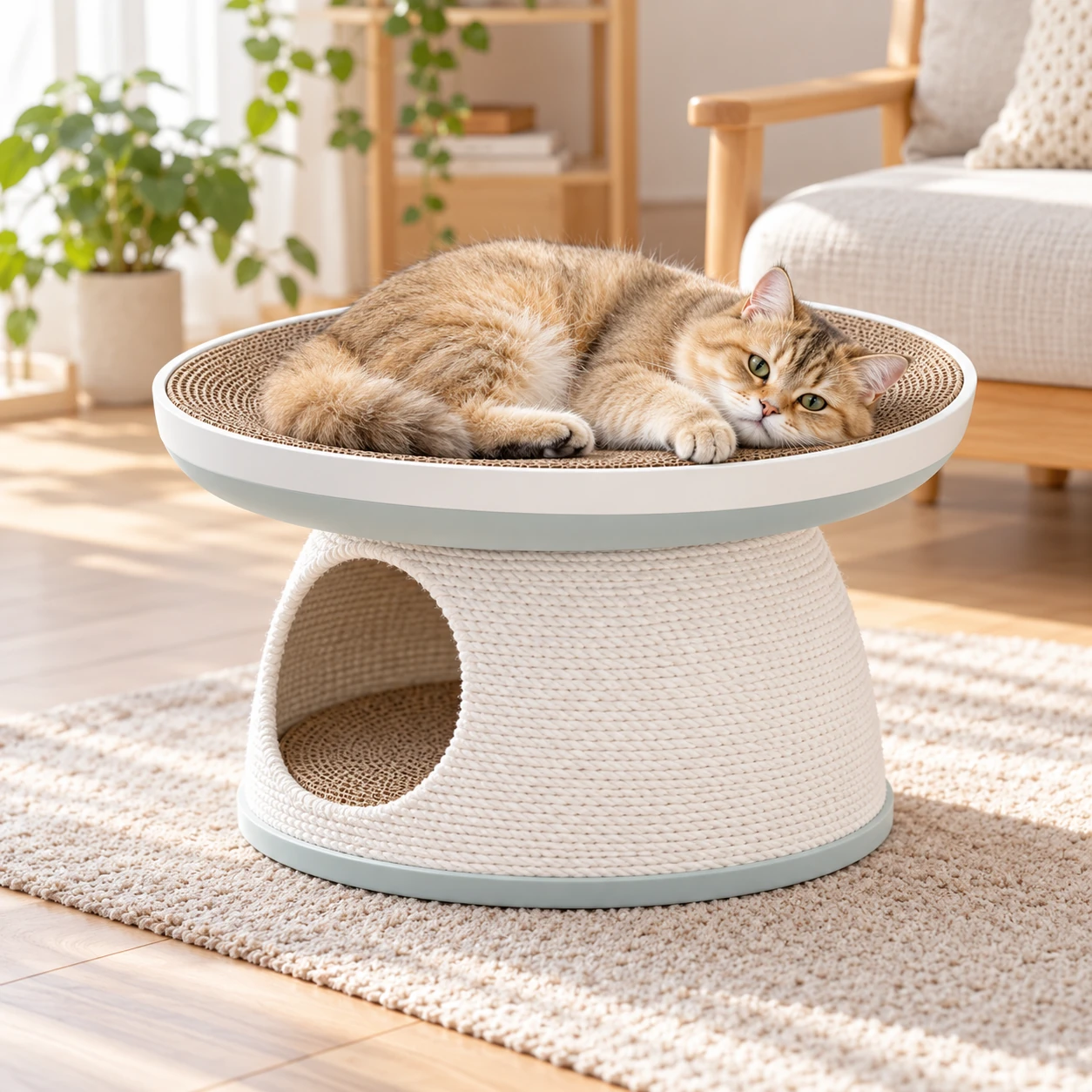 まるねこハウス キャットスクラッチャー|ホワイトの設置イメージ