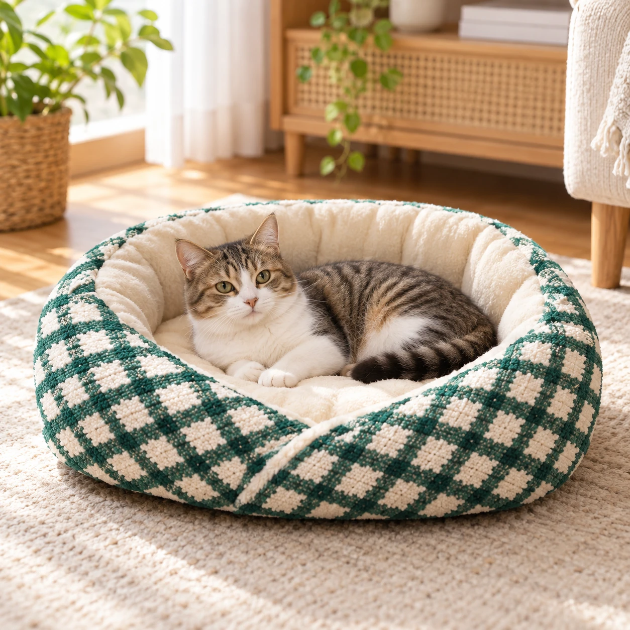 森のチェック 猫用ベッドの設置イメージ