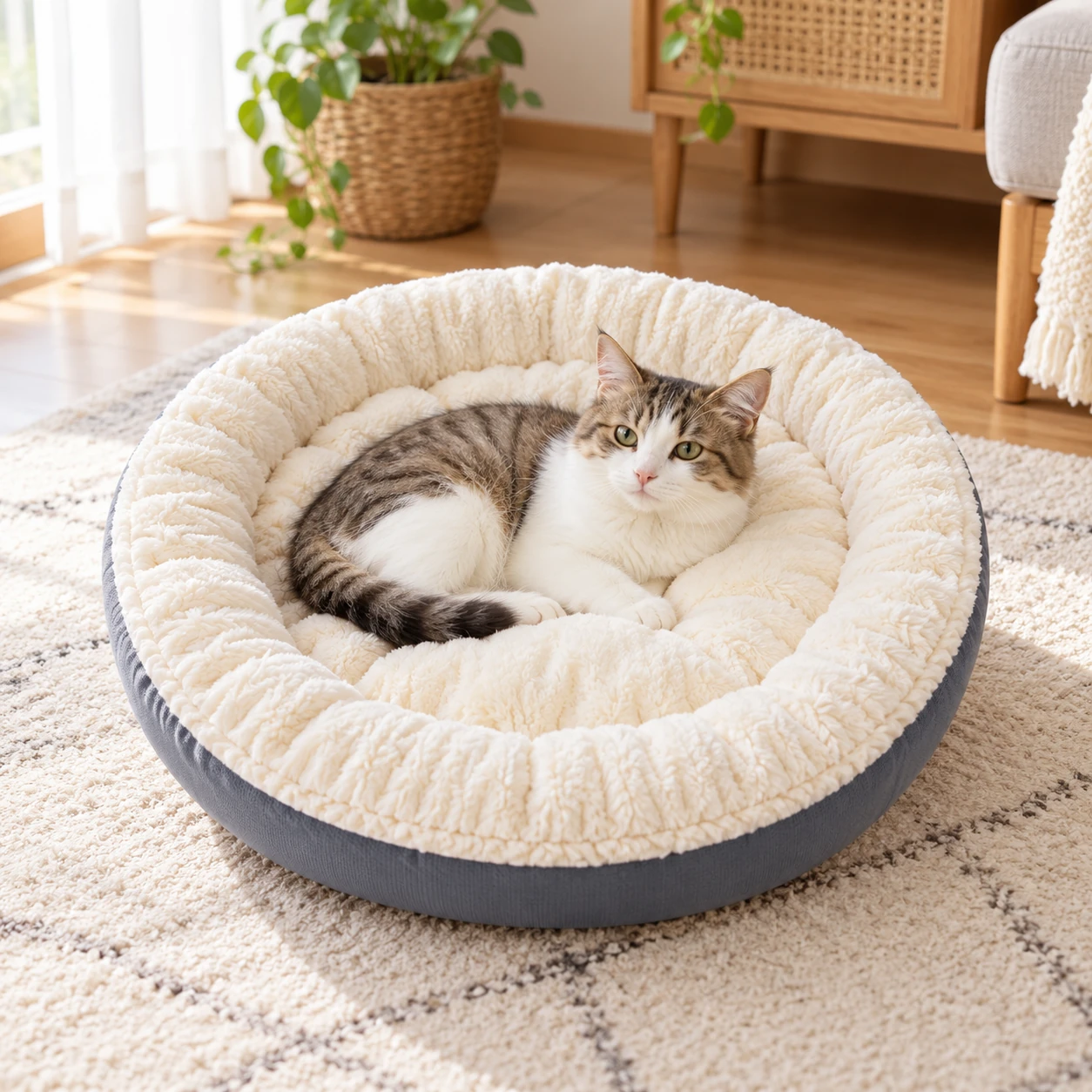 まるい雲 クッション型猫用ベッドの設置イメージ